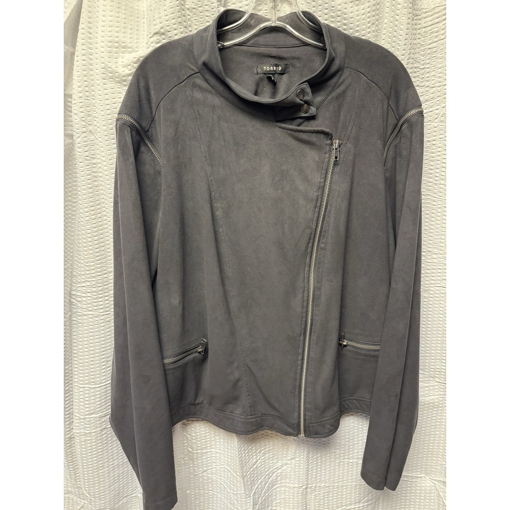 Torrid Women's Charcole Black Faux Suede Moto Jacket Size 5 Asymmetrical Zippers